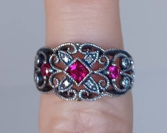 Sterling Ruby Ring, Vintage Ruby Ring, Victorian … - image 1