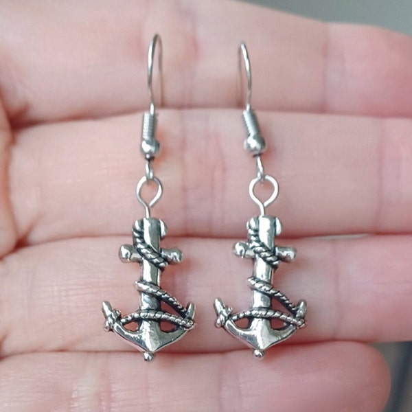 Silver Anchor Earrings, Nautical Earrings, Marine Earrings, Military Earrings, Navy Earrings, Boating Earrings, Ocean Jewelry, Christmas