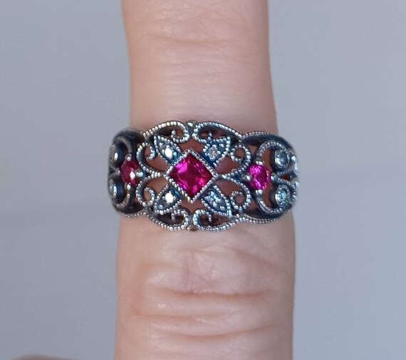 Sterling Ruby Ring, Vintage Ruby Ring, Victorian … - image 4