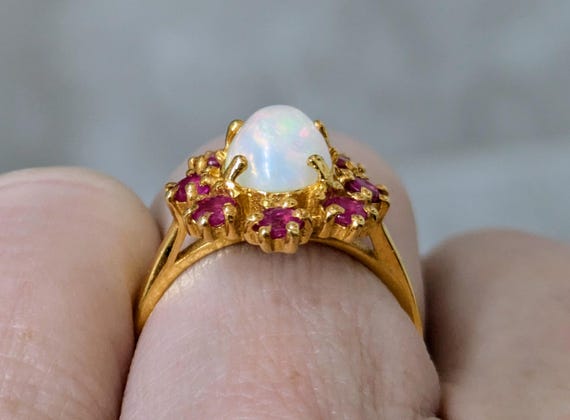 Vintage Sterling Silver Opal Ring: 14k Gold Plate… - image 4