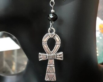 Silver Ankh Earrings, Long Ankh Earrings, Trad Goth Earrings, Alternative Earrings, Egyptian Ankh Earrings, Gothic Jewelry