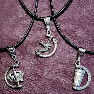 Fidget Spinner Necklace: Antique Silver Bird, Crown, Coffee Cup Pendant