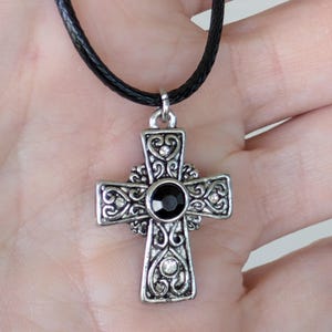 Antique Silver Cross Pendant Necklace: Celtic Scroll Design