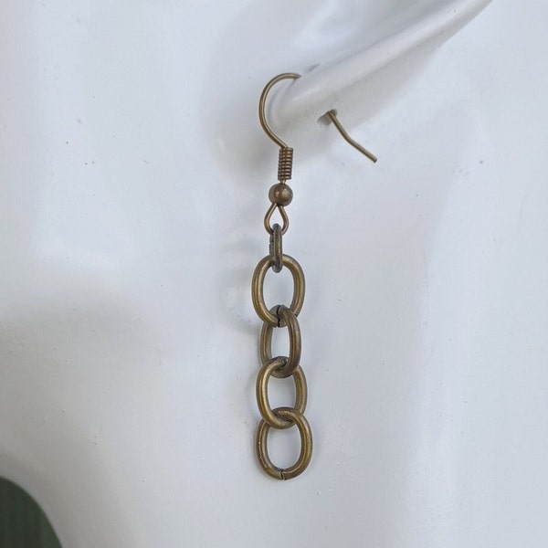 Bronze Chain Earrings, Chunky Chain Earrings, Steampunk Earrings, Cable Chain Earrings, Unisex Earrings, Gift for Boyfriend, Gift for Man