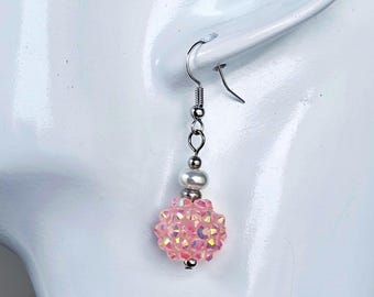 Sparkly Pink Ball Earrings: Retro Style Dangle Earrings