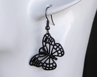 Black Butterfly Earrings, Gothic Earrings, Emo Earrings, Insect Earrings, Butterfly Jewelry, Alt Earrings, Moth Earrings, Bug Earrings