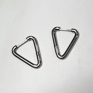 Silver Triangle Hoop Earrings: Stainless Steel, Alternative Punk Gothic Style