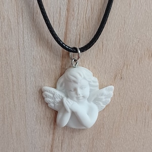 Renaissance Cupid Angel Pendant: White Composite Necklace, 18-inch Cord