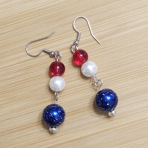 4th of July Red White Blue Glitter Earrings, Patriotic Dangle Earrings, Gift for Her, Fourth of July Party Earrings, Handmade, Americana