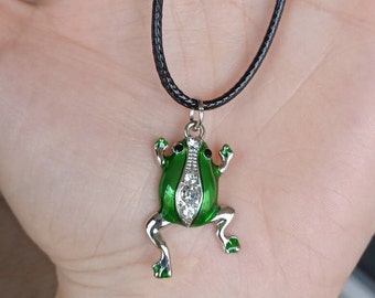 Enamel Frog Necklace, Green Frog Pendant, Forestcore Necklace, Cute Animal Jewelry, Hippie Necklace,  Indie Jewelry, Birthday Gift