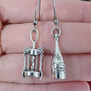 Wine Bottle Corkscrew Alcohol Cocktail Party Celebration Earrings, Funny Gift, Christmas Gift, Holiday Gift, Birthday Gift, Gift for Her