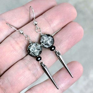 Crystal Ball Earrings, Witchy Earrings, Gunmetal Spike Earrings, Trad Goth Earrings, Gift for Her, Goth Gift, Birthday Gift, Christmas Gift