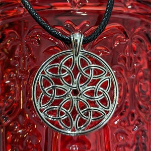 Round Silver Celtic Knot Pendant: Irish Necklace, Adjustable Cord