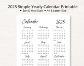 2025 Calendar, 2025 Yearly Calendar, 2025 Simple Yearly Calendar Monday & Sunday Start, A4 and Letter Size, PDF File