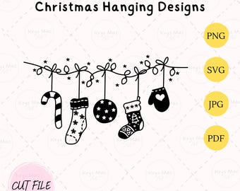 Hanging Christmas Socks Svg, Christmas Socks SVG, PNG, PDF, Jpeg Clipart, Hanging Ornaments, Hanging Christmas Gloves, Christmas Stocking
