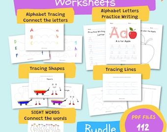 Preschool Kindergarten Activity Worksheets Alphabet Letters Tracing A to Z,  Kids Worksheets, Practice Writing, Homeschool, Bundle Activity