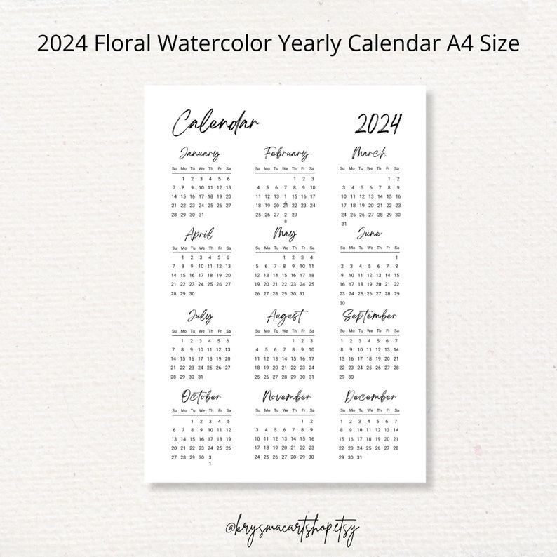 2024 Calendar, 2024 Yearly Calendar, 2024 Simple Yearly Calendar Monday