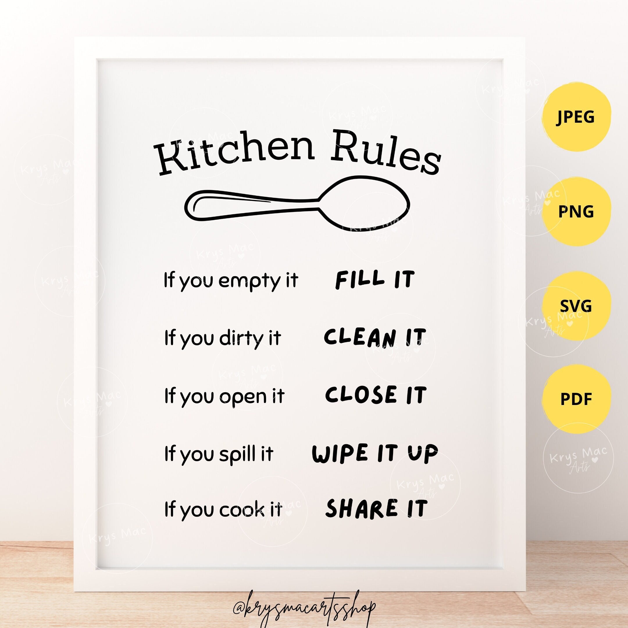 Kitchen Rules Signs SVG PNG JPEG Pdf Printable Kitchen Wall Art