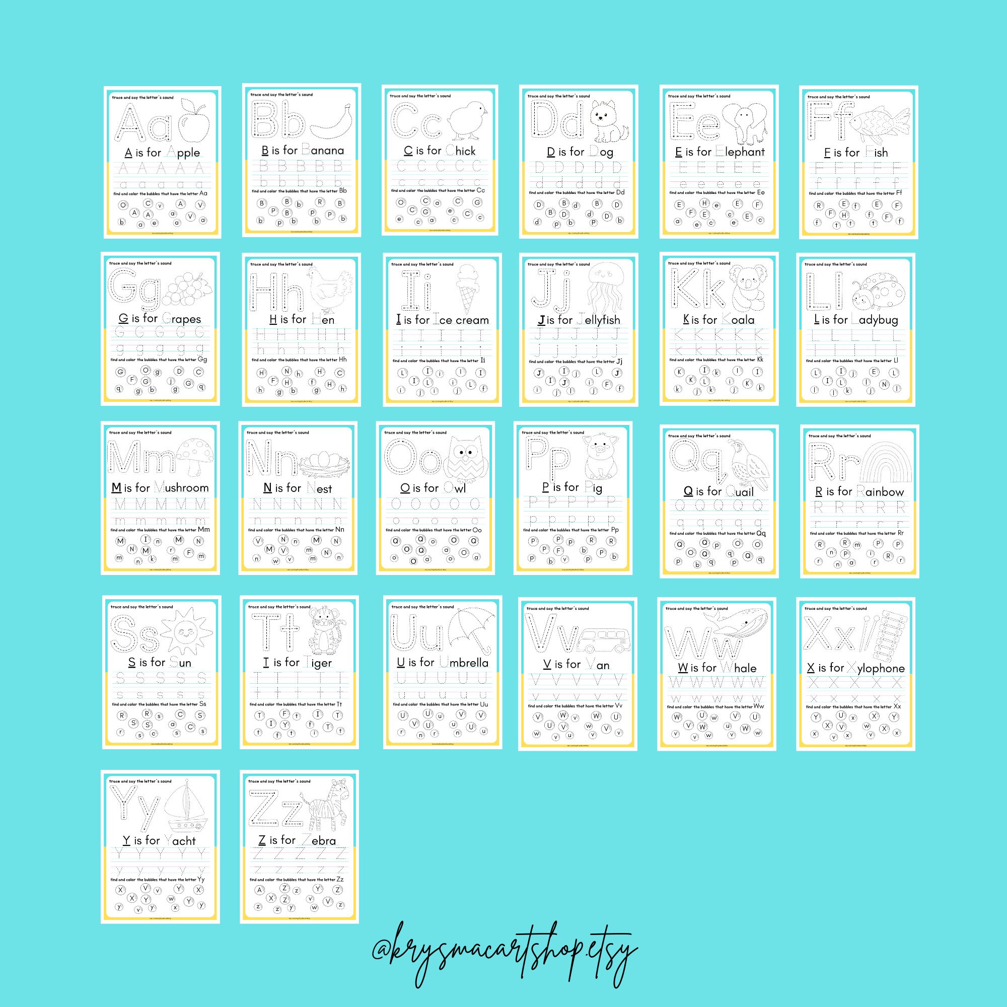 Preschool Printable Tracing Worksheets Letters A to Z - Etsy