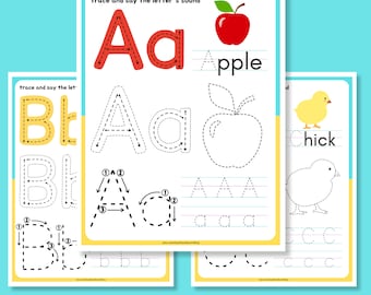 Hojas de trabajo de actividades de jardín de infantes preescolar, letras del alfabeto, rastreo de la A a la Z, hojas de trabajo para niños, práctica de escritura, educación en el hogar