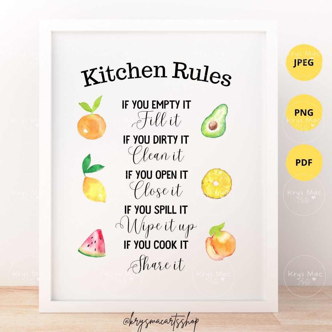 Kitchen Rules Signs Printable Kitchen Wall Art, Kitchen Wall Decor, Kitchen Wall Art, Kitchen ...