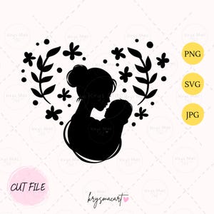 花と葉を持つ母と子 Svg、png、jpeg、母と子 svg、png、jpeg カットファイル