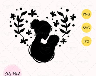 花と葉を持つ母と子 Svg、png、jpeg、母と子 svg、png、jpeg カットファイル