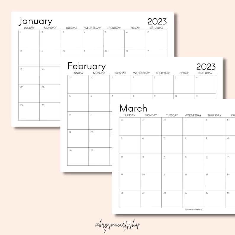 2023 & 2024 Monthly Calendar Printable Template Minimalist - Etsy India