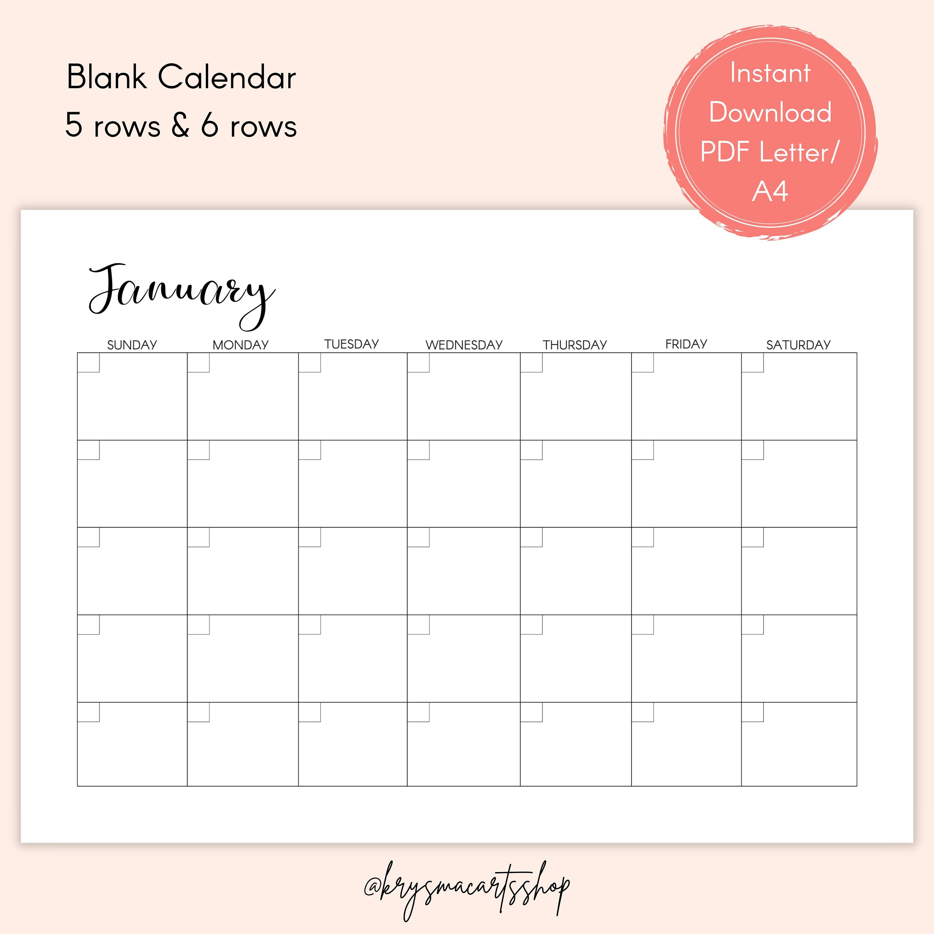 blank monthly calendar and planner minimalist calendar etsy