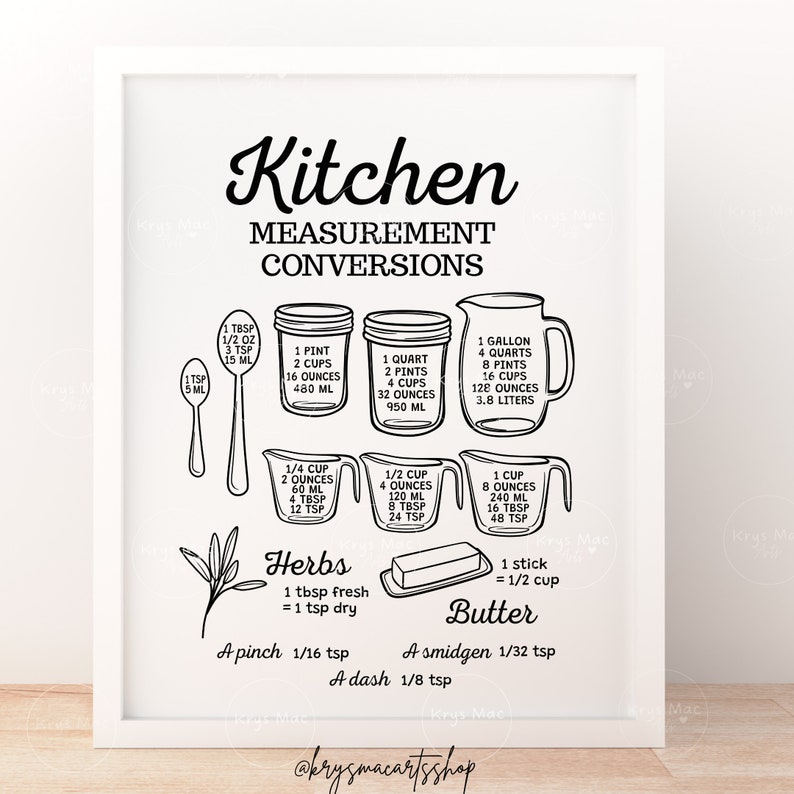 Kitchen Measurement Conversions Chart, Kitchen Measurement SVG PNG JPEG Pdf, Farmhouse Wall Decor Sign, Baking Cheat Sheet, Measuring Chart zdjęcie 3