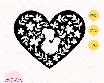 母と子のハートのリースのSVG、png、jpeg、母と子のSVG、png、jpegカットファイル