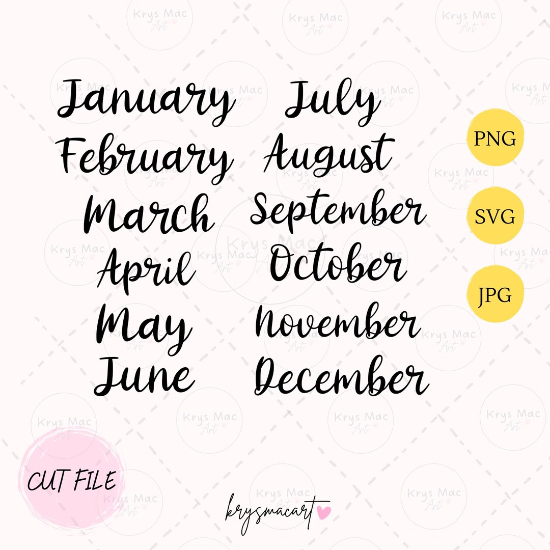 Months of the Year SVG Bundle, Months Label SVG, Png, Jpeg, Cut File - Etsy