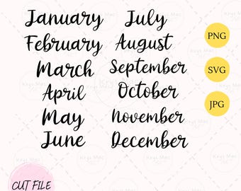 Months of the Year SVG Bundle, Months Label SVG, Png, Jpeg, Cut File