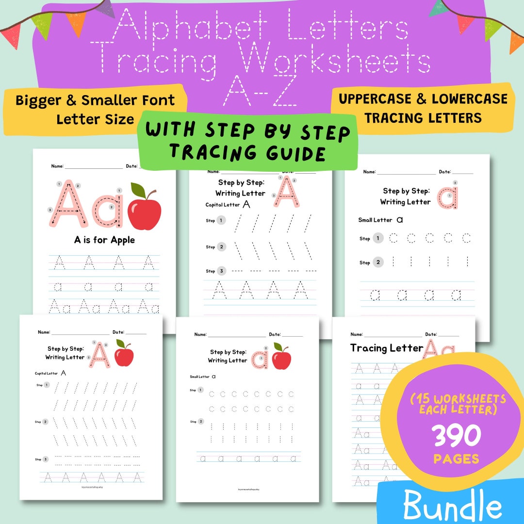 390 Pages Bundle Alphabet Letters Tracing A to Z Worksheets Printables ...