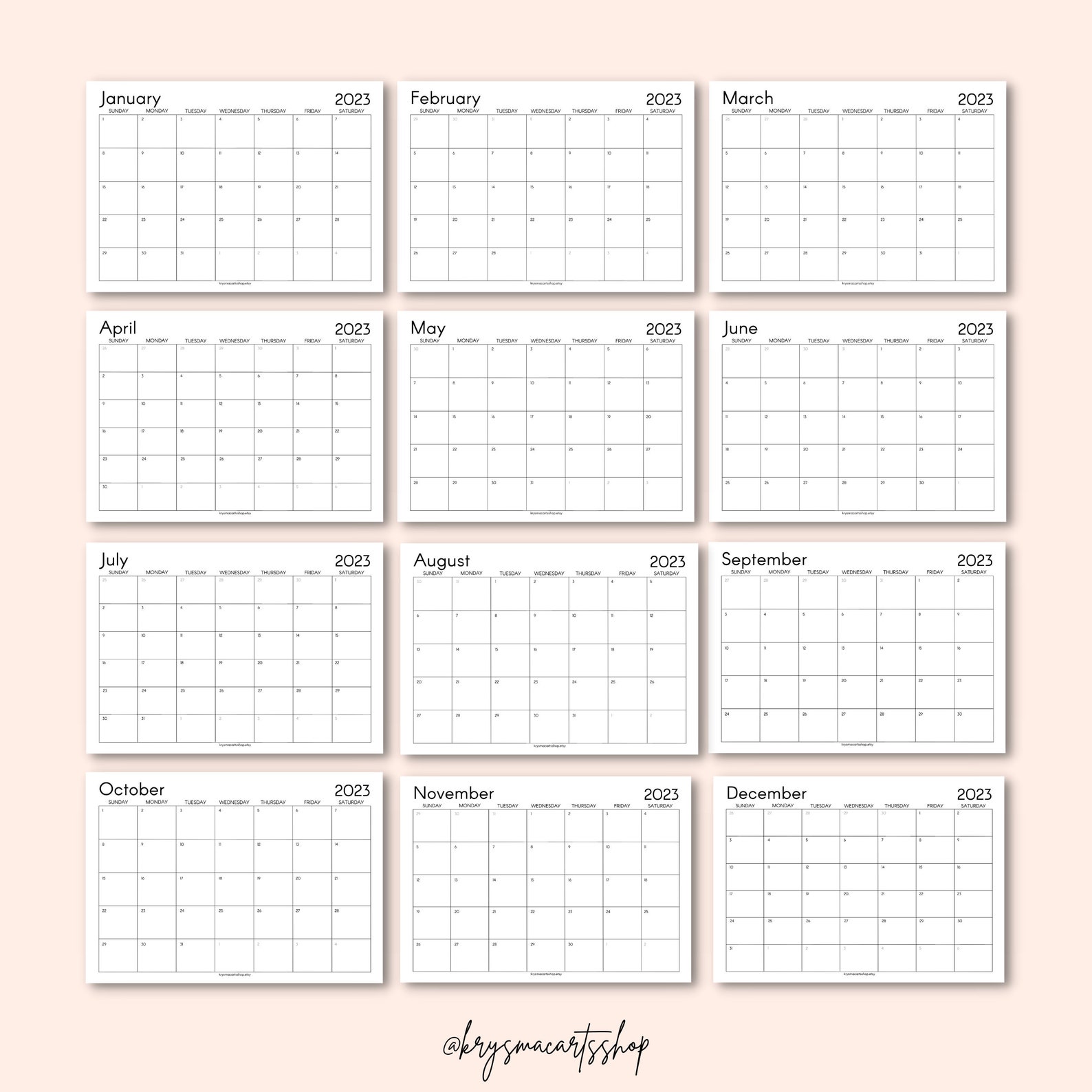 2023 & 2024 Monthly Calendar Printable Template Minimalist - Etsy India