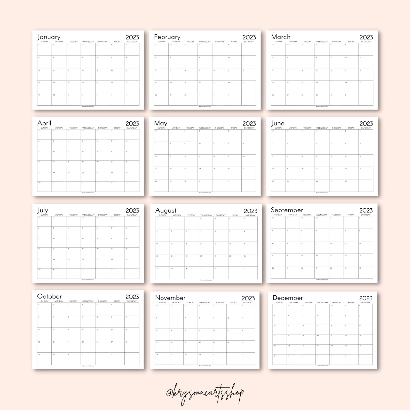 2023 & 2024 Monthly Calendar Printable Template Minimalist - Etsy India