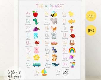 Alphabet Chart Poster Wall Art, Alphabet Poster Printable,  ABC Chart, Educational Charts, Homeschool Classroom Decor, Handwriting Wall Art