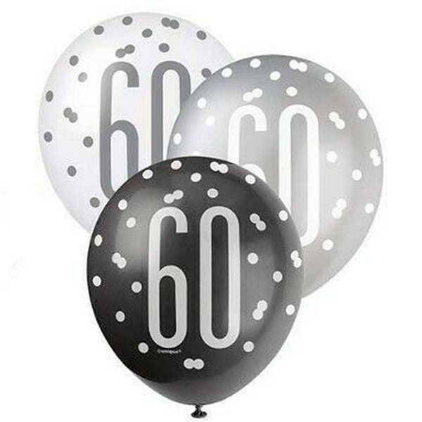 Large 60th Birthday Silver Number 60 Balloon - Foil, Helium Quality
