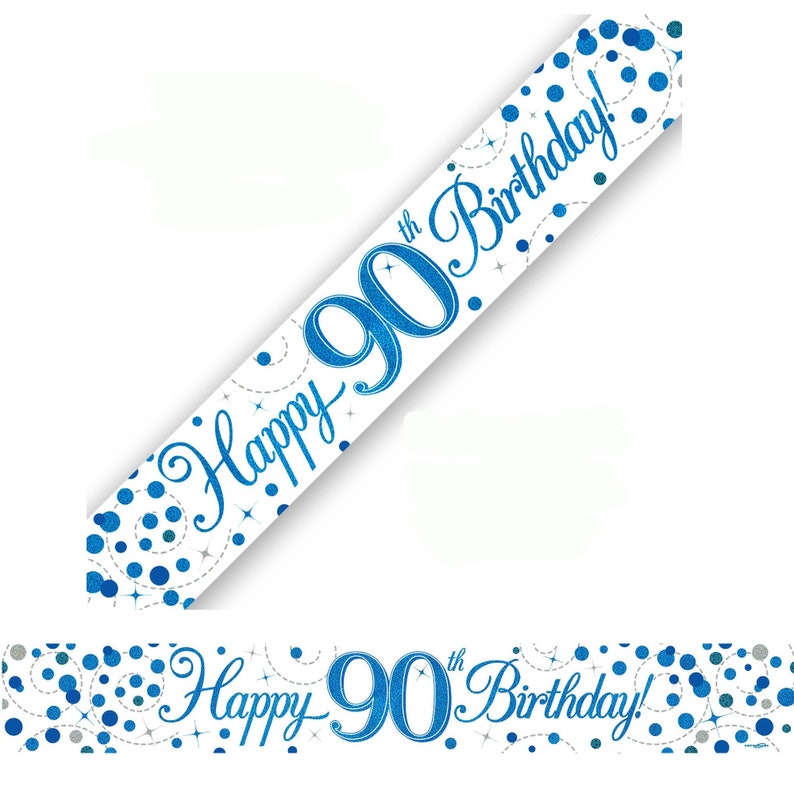Happy 90th Birthday Banner And Bunting In Blue And White Etsy