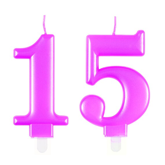 Metallic Pink Birthday Anniversary Cake Candle Number 15 Pink Bling 