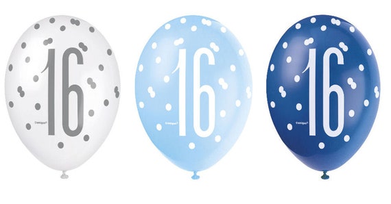 Un paquete de 6 globos de látex brillantes azules de 16 cumpleaños para  usar con helio. Estos globos son reciclables -  España