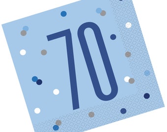 Seriously Cool Blue Bling 70th Birthday Decorations Including, Banners, Balloons, Plates, Table Cover Napkins And Confetti.