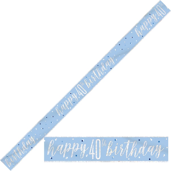 Bling Birthday Banner For A 40th Birthday In Blue.  Can Be used Indoor Or Out And Can Be Reused - Matches Other Decoration In Our Range