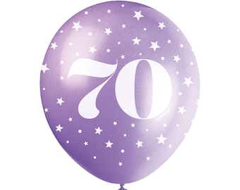 Pack of 70th Birthday Latex Recyclable 9" Balloons In Assorted Colours - These balloons Are Printed For Helium Fill With A "70".