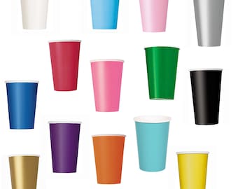 14 vasos de papel en una selección de 14 colores, paquete de 14 vasos de celebración de 266 ml, fiesta, aniversario, barbacoa, cumpleaños, noche de chicas, etc.