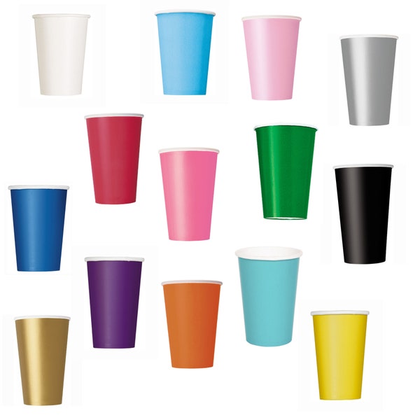 14 Pappbecher in einer Auswahl von 14 Farben - Packung mit 14 x 266 ml Feierbecher - Party, Jubiläum, Bar-B-Que, Geburtstag, Girls Night Etc