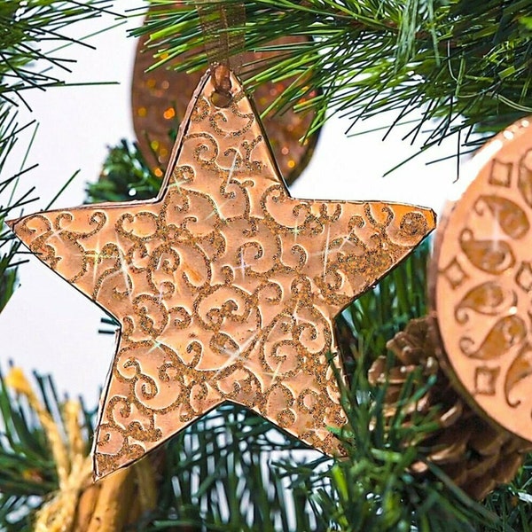 Embossed Copper Covered Tree Decorations - Perfect For Christmas