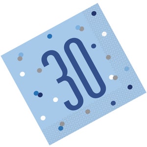 Seriously Cool Blue Bling 30th Birthday Decorations Including, Banners, Balloons, Plates, Table Cover Napkins And Confetti.