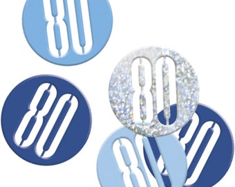 Blue Bling 80th Birthday Confetti - Confettis en forme de disque pour les tables, les sacs-cadeaux, les invitations, etc.