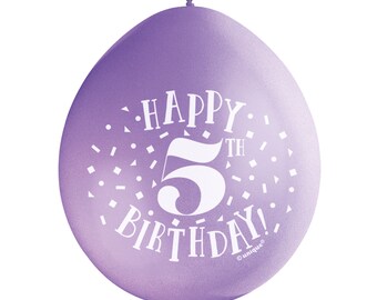 Pack of 10 "Happy 5th Birthday" Latex Recyclable 9" Balloons In Assorted Colours - These balloons Are Printed For Air Fill.